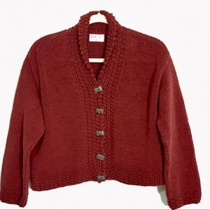 Rico hand knit cotton cardigan sweater. Rust. M-L